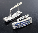 Серебряные серьги с синими сапфирами бриллиантовой огранки и бесцветными топазами Серебро 925