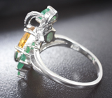 Эффектное серебряное кольцо с цитрином и изумрудами Серебро 925