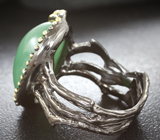 Серебряное кольцо с хризопразом и гранатом