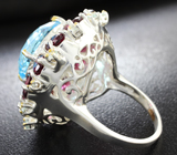 Серебряное кольцо с голубым топазом 12+ карат и родолитами Серебро 925