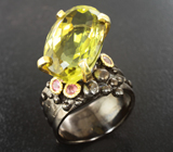 Серебряное кольцо с лимонным цитрином и розовыми турмалинами Серебро 925