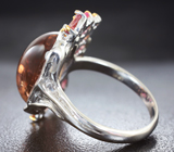Серебряное кольцо с кабошоном турмалина 9,02 карата, розовыми сапфирами и турмалинами
