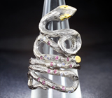 Серебряное кольцо «Змейка» с розовыми турмалинами, танзанитами и сапфирами Серебро 925
