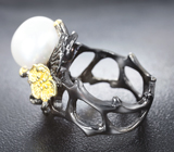 Серебряное кольцо с жемчужиной и гранатом