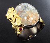 Серебряное кольцо с «призрачным» кварцем и родолитами