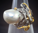 Серебряное кольцо с жемчужиной 15,88 карата и родолитами Серебро 925
