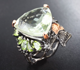Серебряное кольцо с зеленым аметистом 18+ карат и перидотами Серебро 925