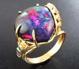 Кольцо с кристаллическим черным опалом 15,14 карата, разноцветными сапфирами и цаворитами гранатами Золото