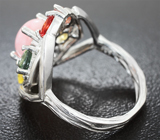 Праздничное серебряное кольцо с перуанским розовым опалом и разноцветными сапфирами Серебро 925