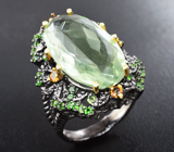 Серебряное кольцо с зеленым аметистом 21+ карат, цитринами и диопсидами Серебро 925