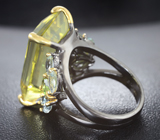 Серебряное кольцо с лимонным цитрином 23+ карат, перидотами и голубыми топазами Серебро 925