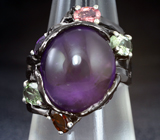 Серебряное кольцо с аметистами 12+ карат и разноцветными турмалинами Серебро 925