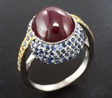 Серебряное кольцо с рубином 10,54 карата и синими сапфирами Серебро 925