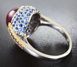Серебряное кольцо с рубином 10,54 карата и синими сапфирами Серебро 925