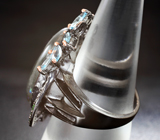Серебряное кольцо с лабрадоритом, голубыми топазами и диопсидами Серебро 925