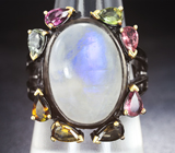 Серебряное кольцо с лунным камнем и разноцветными турмалинами Серебро 925