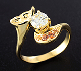 Кольцо с бриллиантом 0,5 карата и оранжевыми сапфирами Золото