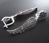 Впечатляющие серебряные серьги с черными шпинелями Серебро 925