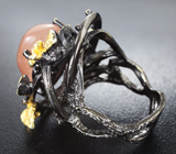 Серебряное кольцо с рутиловым кварцем и родолитами Серебро 925