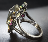 Серебряное кольцо с флюоритом 13+ карат и разноцветными турмалинами Серебро 925
