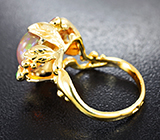Кольцо c кристаллическим эфиопским опалом, оранжевым сапфиром и цаворитами гранатами Золото