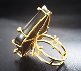 Золотое эффектное кольцо с крупным ярким многоцветным аммолитом аммонита 31,8 карата, красными сапфирами и цаворитами Золото