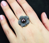 Эффектное серебряное кольцо с цветной жемчужиной Серебро 925