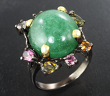 Серебряное кольцо с авантюрином, зелеными турмалинами, родолитами, бесцветным кварцем и цитрином Серебро 925