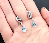 Изящные серебряные серьги с голубыми топазами Серебро 925