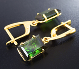 Золотые серьги с крупными турмалинами глубокого зеленого цвета 9,96 карата Золото
