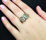 Серебряное кольцо с пренитом 7,62 карата и синими сапфирами Серебро 925