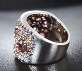 Серебряное кольцо с разноцветными шпинелями 3,82 карата, сапфирами и аметистами Серебро 925