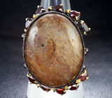 Серебряное кольцо с рутиловым кварцем и мозамбикским гранатами Серебро 925