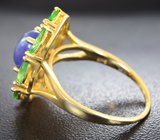 Замечательное серебряное кольцо с танзанитом и цаворитами Серебро 925