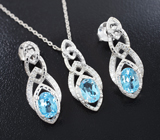 Чудесный серебряный комплект с голубыми топазами Серебро 925