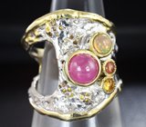 Серебряное кольцо с розовыми сапфирами, эфиопским опалом и цитринами Серебро 925