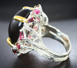 Серебряное кольцо с дымчатым кварцем и розовыми турмалинами