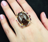 Серебряное кольцо с дымчатым кварцем и розовыми турмалинами Серебро 925