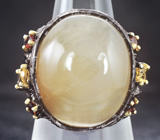 Серебряное кольцо с рутиловым кварцем, цитринами и мозамбикскими гранатами