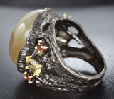 Серебряное кольцо с рутиловым кварцем, цитринами и мозамбикскими гранатами Серебро 925