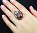 Серебряное кольцо с цветной жемчужиной барокко 36,1 карата и синими сапфирами Серебро 925