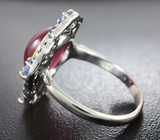 Серебряное кольцо с рубином 9,56 карата, танзанитами и синими сапфирами Серебро 925