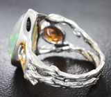 Серебряное кольцо с кристаллическим эфиопским опалом 4,02 карата и цитрином Серебро 925