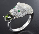 Эффектное серебряное кольцо с зеленым турмалином Серебро 925