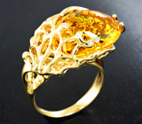 Золотое кольцо с гелиодором авторской огранки 12,26 карата, цаворитами и бриллиантами Золото