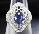 Ажурное серебряное кольцо с насыщенно-синим сапфиром Серебро 925