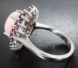 Великолепное серебряное кольцо с перуанским розовым опалом и родолитами Серебро 925