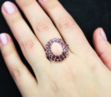 Великолепное серебряное кольцо с перуанским розовым опалом и родолитами Серебро 925