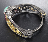 Серебряное кольцо с кристаллическим эфиопским опалом и турмалинами Серебро 925