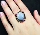 Серебряное кольцо с халцедоном 25+ карат, аметистом, родолитами, цитрином и розовыми турмалинами